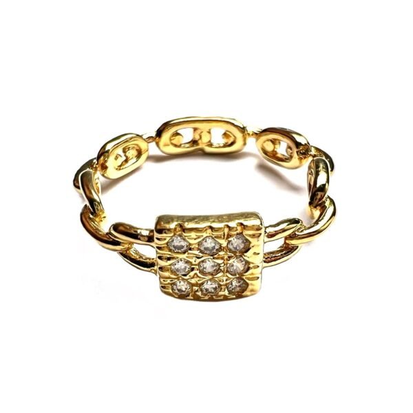Anel Elos Detalhes Zircônia Quadrado Banho Ouro 18k