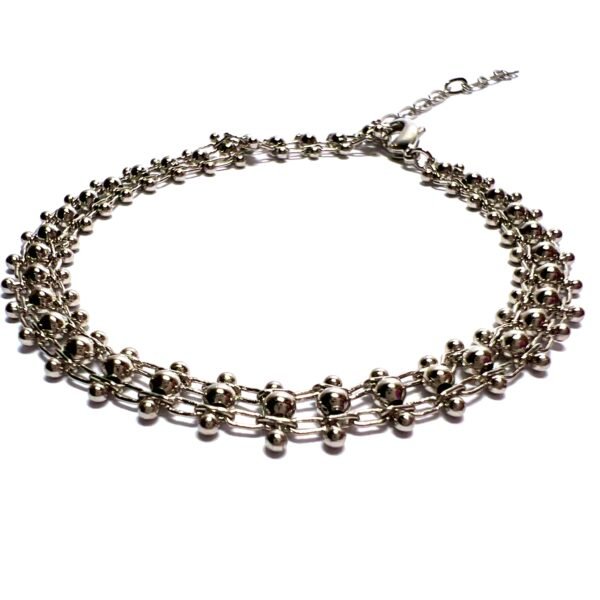 Pulseira Dupla Bolinhas Banho Platina