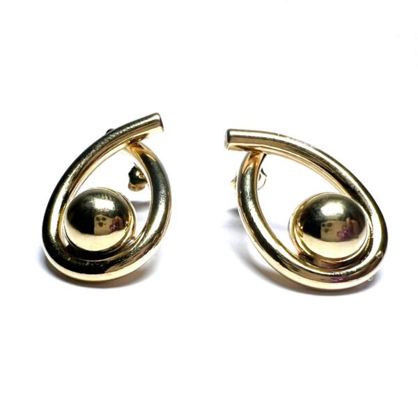 Brinco Curvo Liso Esfera Banho Ouro 18K