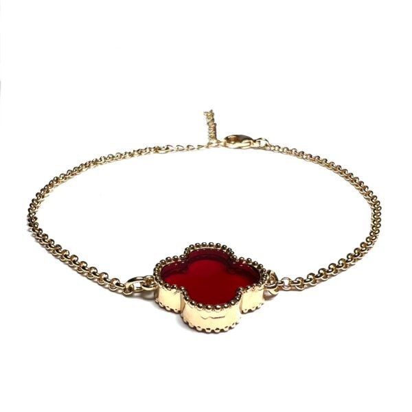 Pulseira Trevo Único Vermelho Banho Ouro 18K