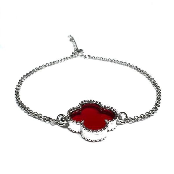 Pulseira Trevo Único Vermelho Banho Ródio