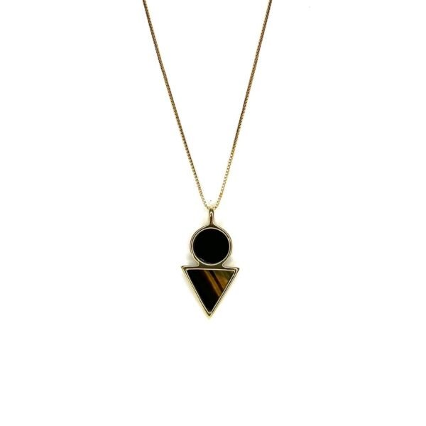 Colar Pingente Pedra Geométrico Banho Ouro 18K