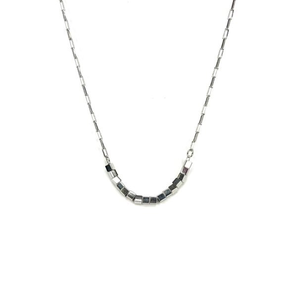 Colar Elos Pequenos Cartier Detalhes Mini Quadrados Banho Platina