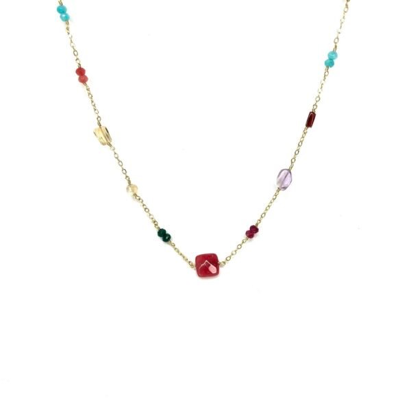Colar Pingentes Cristais Coloridos Banho Ouro 18K
