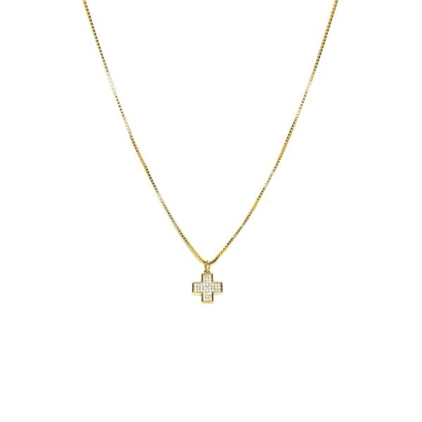 Colar Pingente Crucifixo Pequeno Cravejado Zircônia Banho Ouro 18k