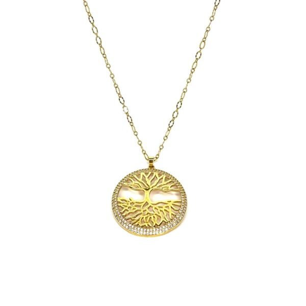 Colar Árvore Da Vida Grande Cravejada Zircônia Banho Ouro 18k