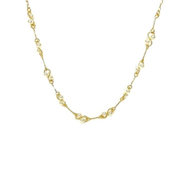 Colar Detalhes Pérolas Banho Ouro 18k