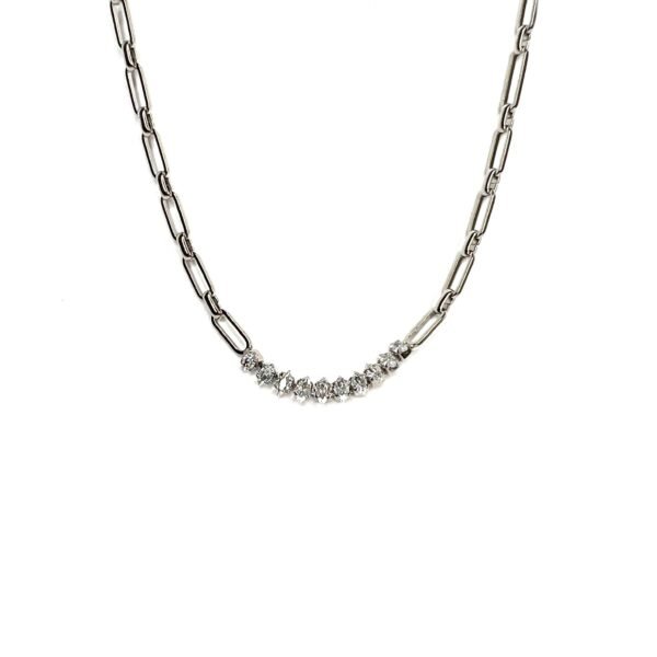Colar Elos Cartier Detalhes Zircônia Banho Platina