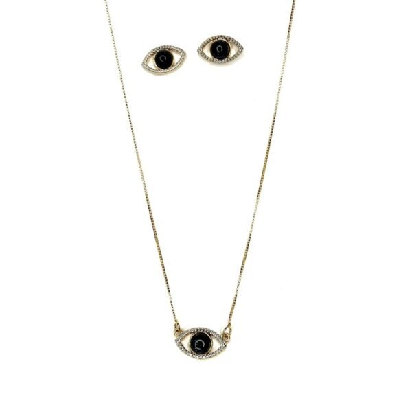 Conjunto Olho Grego Pedra volta Cravejada  Zircônia Banho Ouro 18K