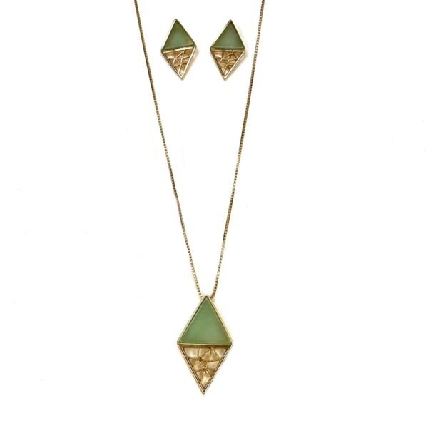 Conjunto Duplo Triângulo Pedra Banho Ouro 18k
