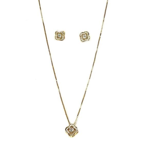 Conjunto Flor Miolo Zircônia Cravejados Banho Ouro 18K