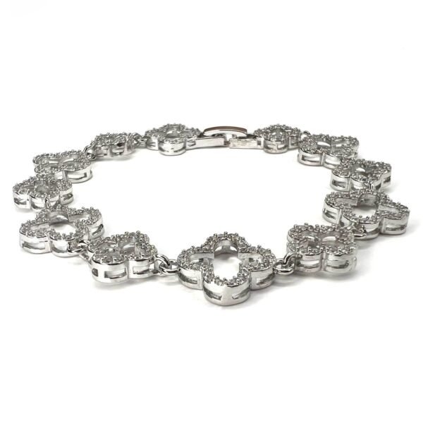 Pulseira Trevos Cravejados Zircônia Banho Ródio