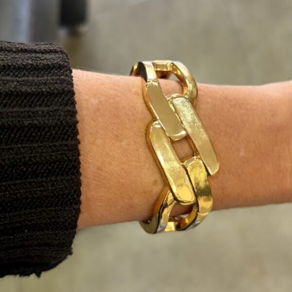 PULSEIRA BRACELETE ELOS GRUMET LISOS BANHO OURO 18K